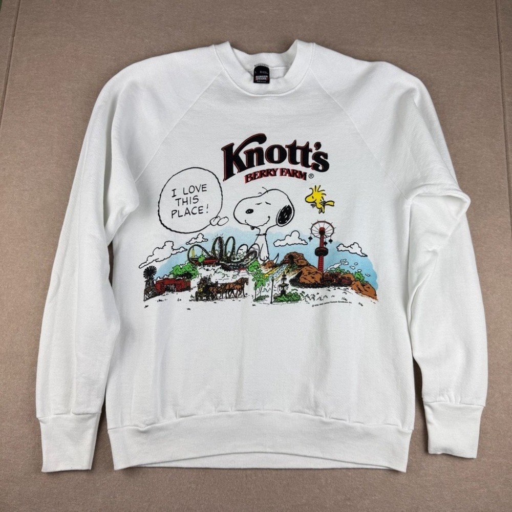 Vintage Knotts Berry Farm Sweatshirt Mens L White Snoopy Peanuts USA Made